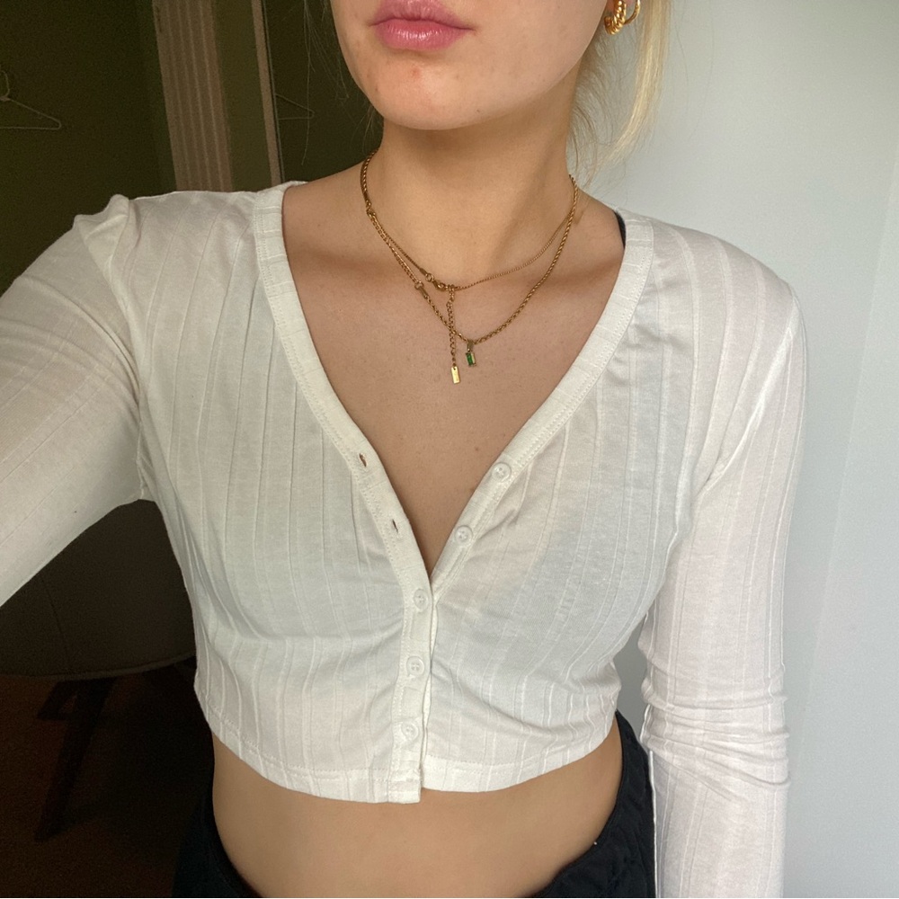 shein white sheer cropped button top